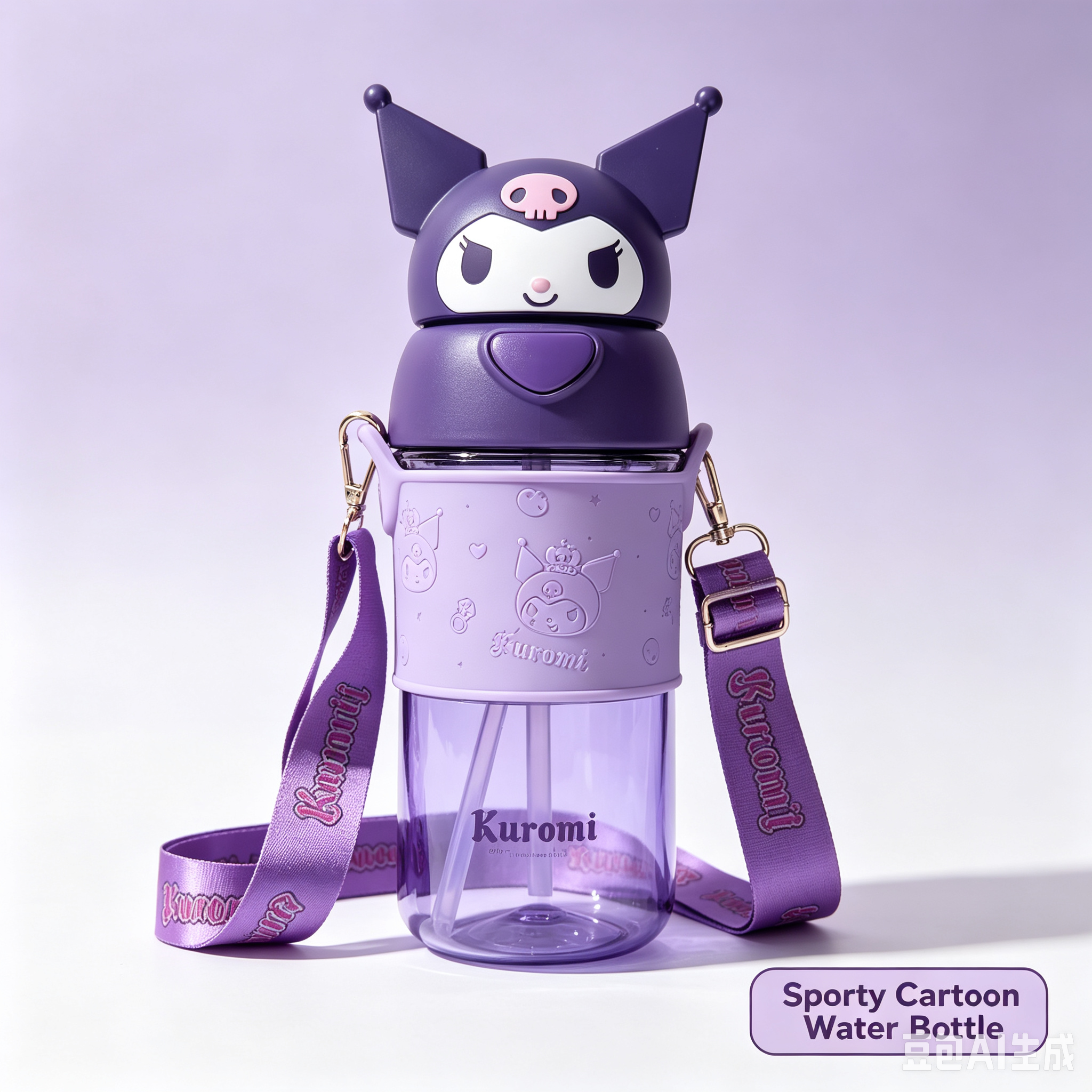 Cartoon Sporty Water Bottle with Detachable Strap