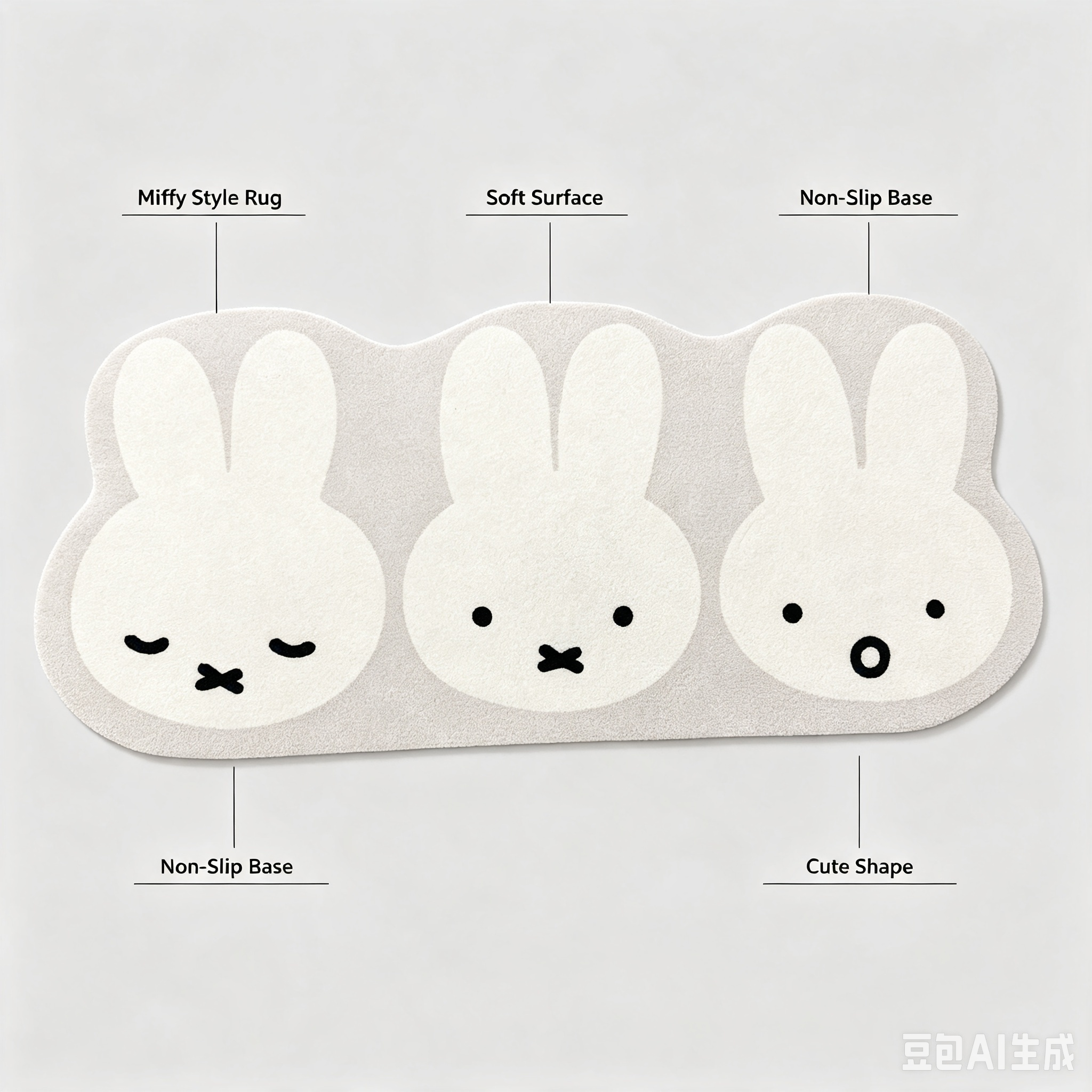 Miffy Style Triple Rabbit Rug – Soft Cloud-Shaped Non-Slip Foot Mat