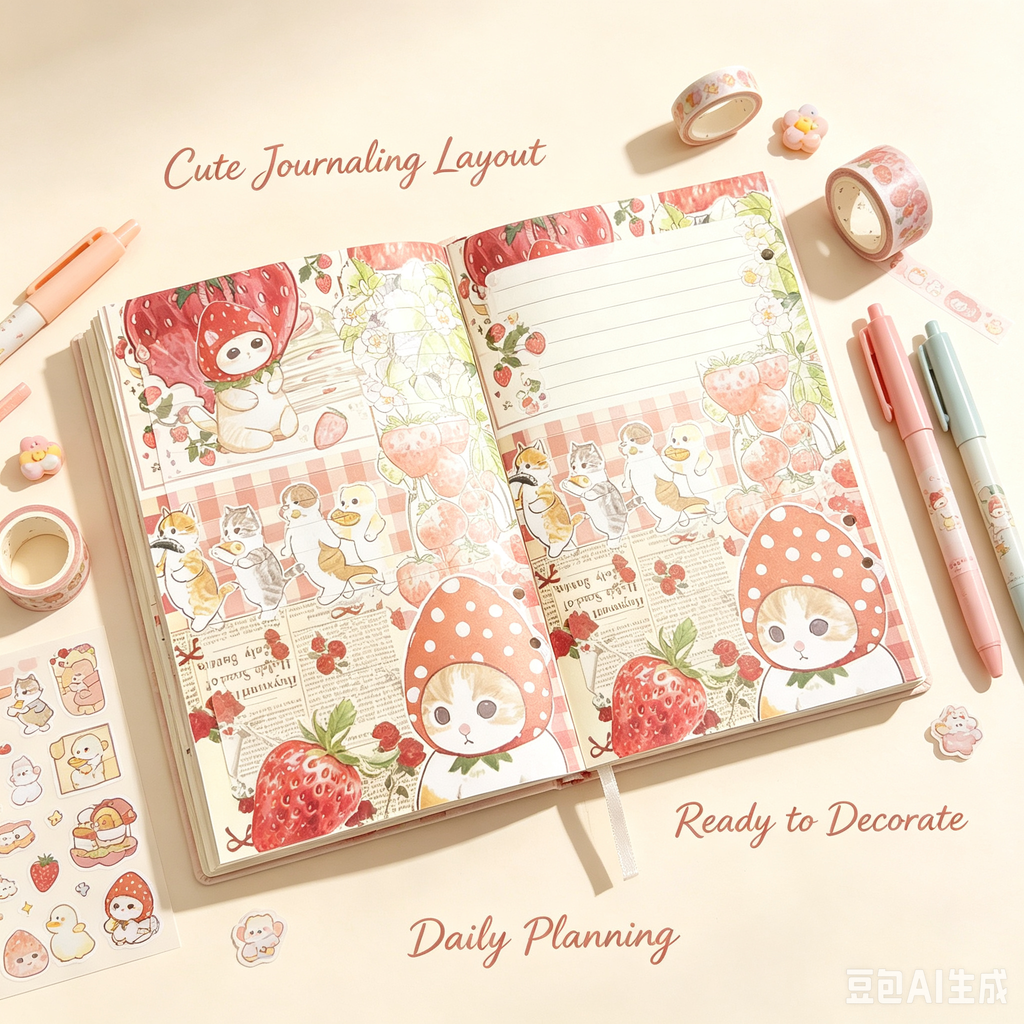 Strawberry Cute Planner Set, 6-Ring Binder Travel Journal with Lined Inner Pages