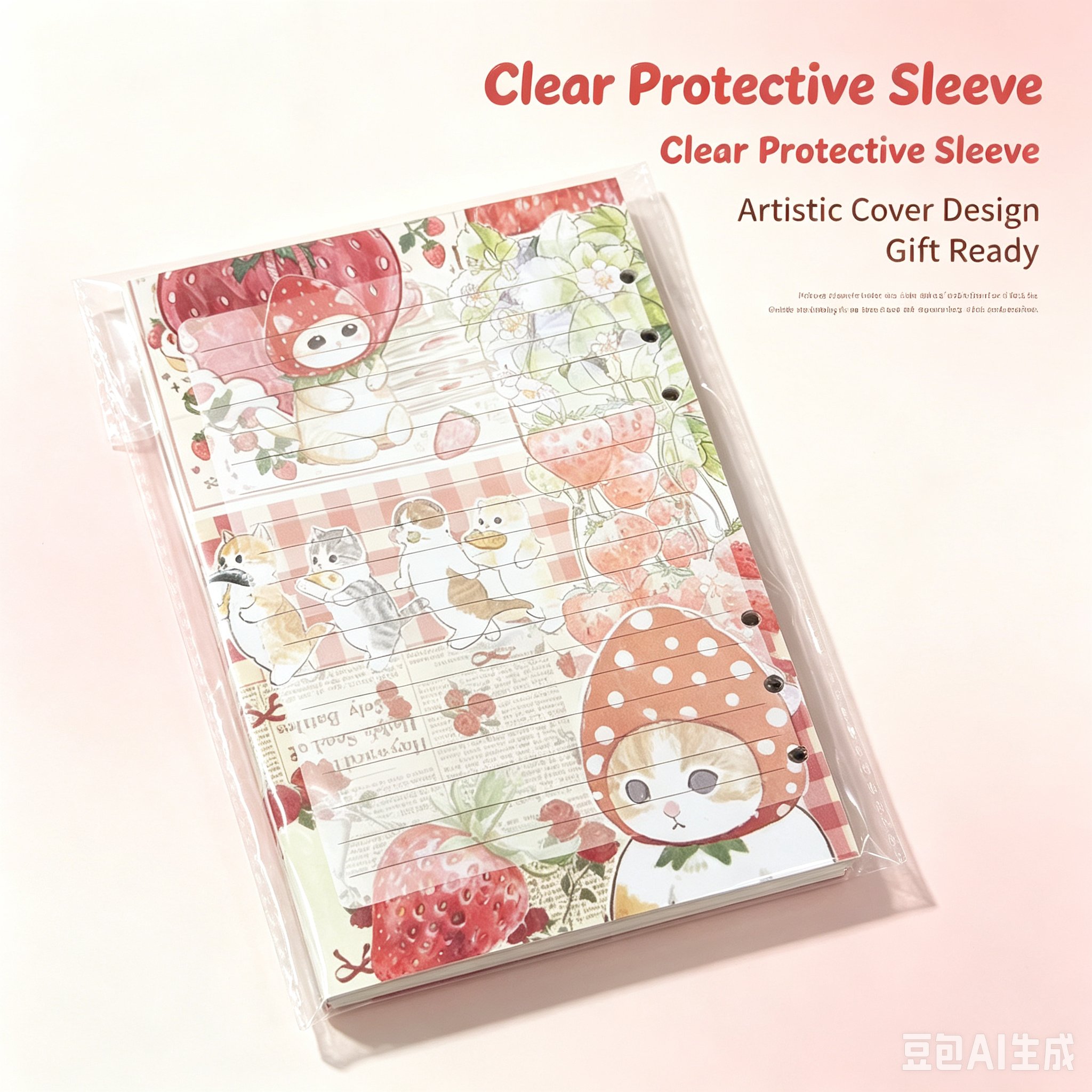 Strawberry Cute Planner Set, 6-Ring Binder Travel Journal with Lined Inner Pages